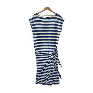 Polo Ralph Lauren Midi Dress Womens Large Blue Linen Stripe Beach Resort Coastal